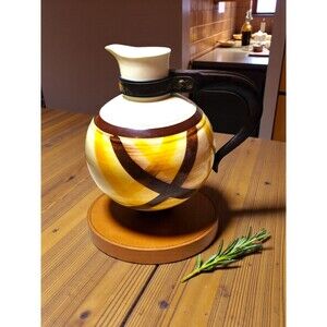 Vintage Vernonware Organdie Ball Jug Pitcher Yellow Plaid MCM California Pottery